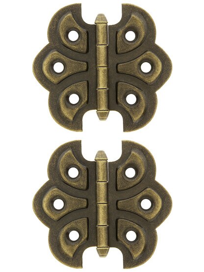 Pair of Victorian Butterfly Cabinet Hinges - 2 1/4 inch H x 2 3/8 inch W in Antique Brass